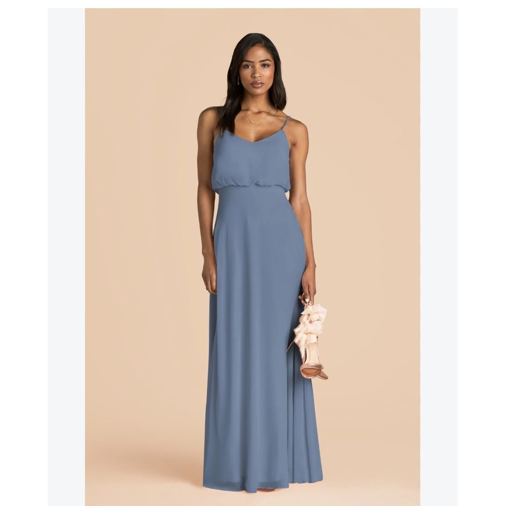 Birdy Grey Gwennie French Blue Chiffon V-Neck Maxi Bridesmaid Dress Slit Size L